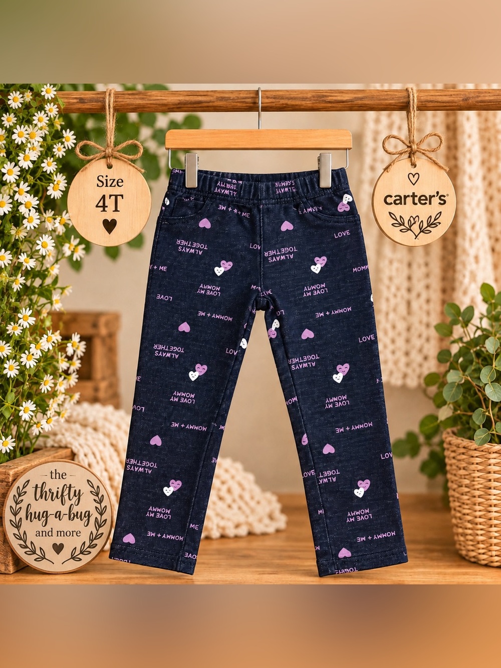 Carterβs Girls 4T Heart Print Jeggings π Mommy & Me Stretch Pants